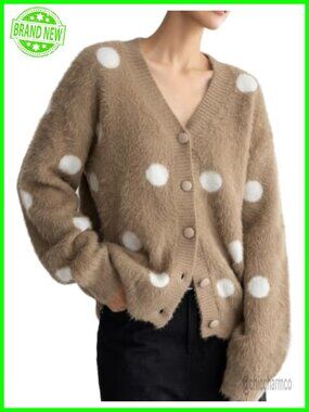 Womens Fuzzy Polka Dot Oversized Chunky Cardigan Sweater
